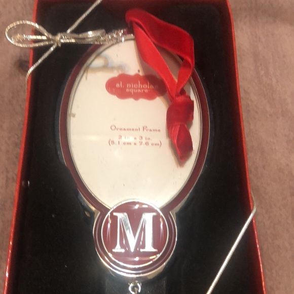 St. Nicholas Square Letter M initial Photo Frame. Red and silver color with bell - Picture 2 of 3